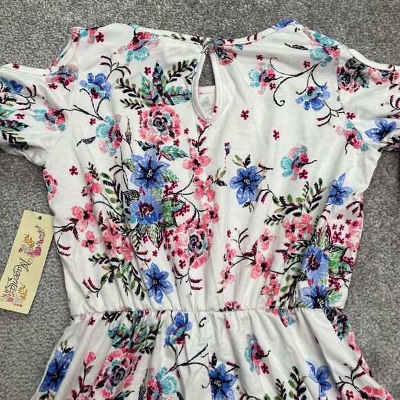 Magenta Floral Romper Girls Kids 12 Multi Short Bell Sleeve Casual Summer NWT - Picture 3 of 12